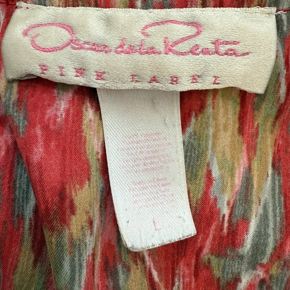 Vintage Oscar de la Renta Pink Label Printed Satin Robe Women's Large Red Belted - Picture 12 of 12